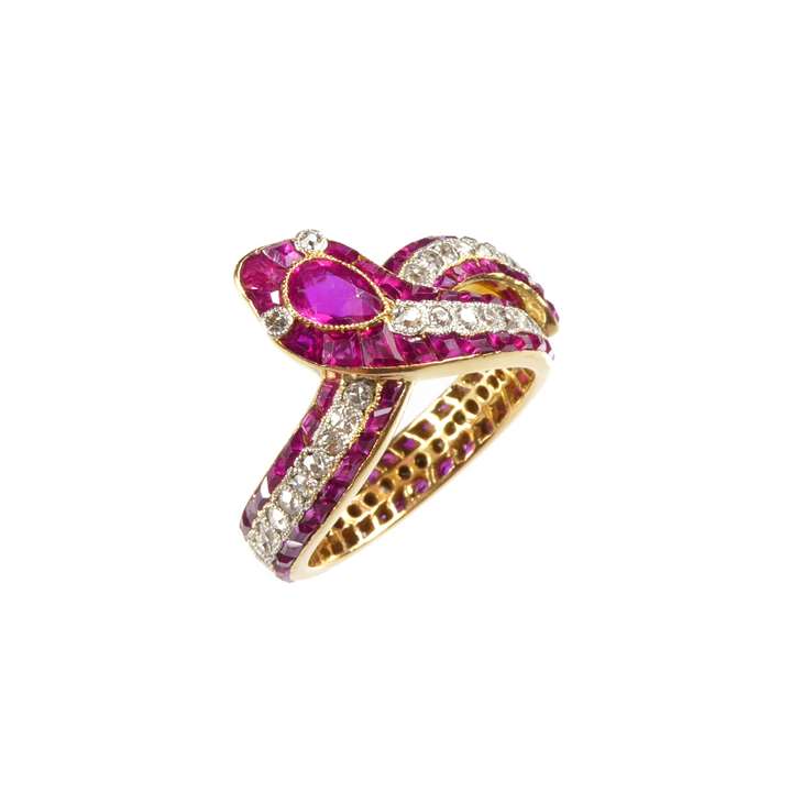 Early 20th century ruby and diamond snake eternity ring
